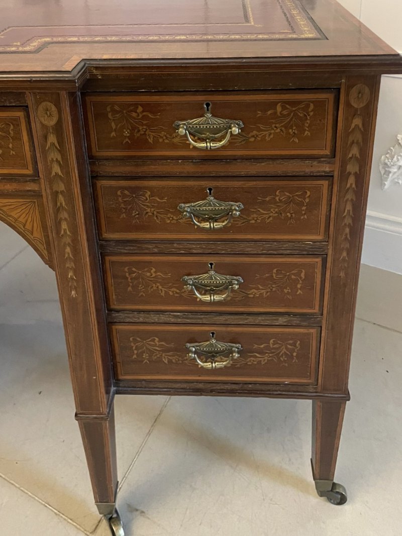 Outstanding Quality Antique Victorian Mahogany Inlaid Kneehole Desk by Edwards and Roberts - Image 12